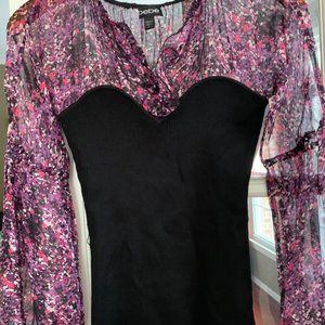 Bebe sweater/blouse with semi sheer shoulder with balloon sleeves (NWOT)